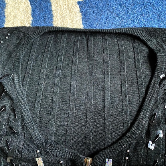 🖤 CACB BLACKE BEADED RUBBED CARDIGAN SWEATER! - Picture 7 of 13